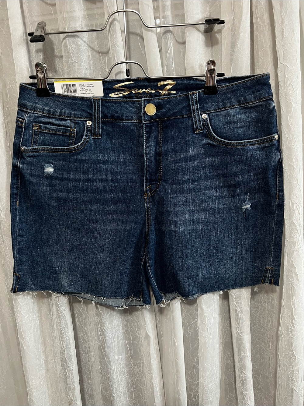Seven7 Dark Blue Distressed Denim Cutoff Shorts